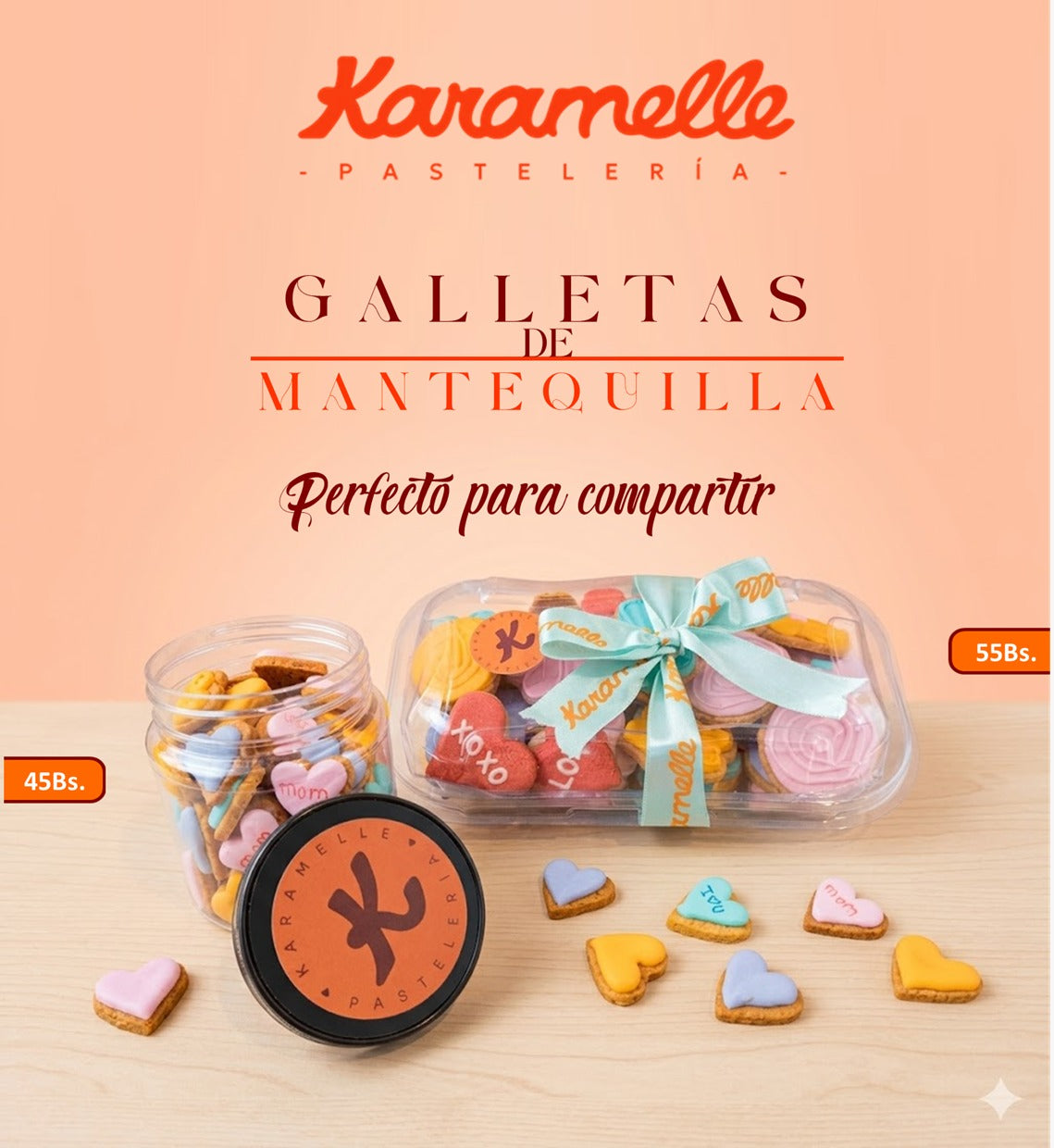 ENVASE LARGUITO DE GALLETAS DE MANTEQUILLA CON DISEÑO